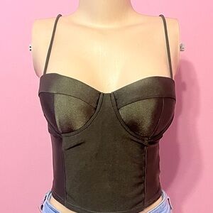 Elegant Green Satin Bustier Top